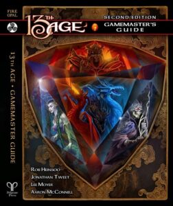 Gemstone with illustrated facets of dragons, lich, knight, elf druid