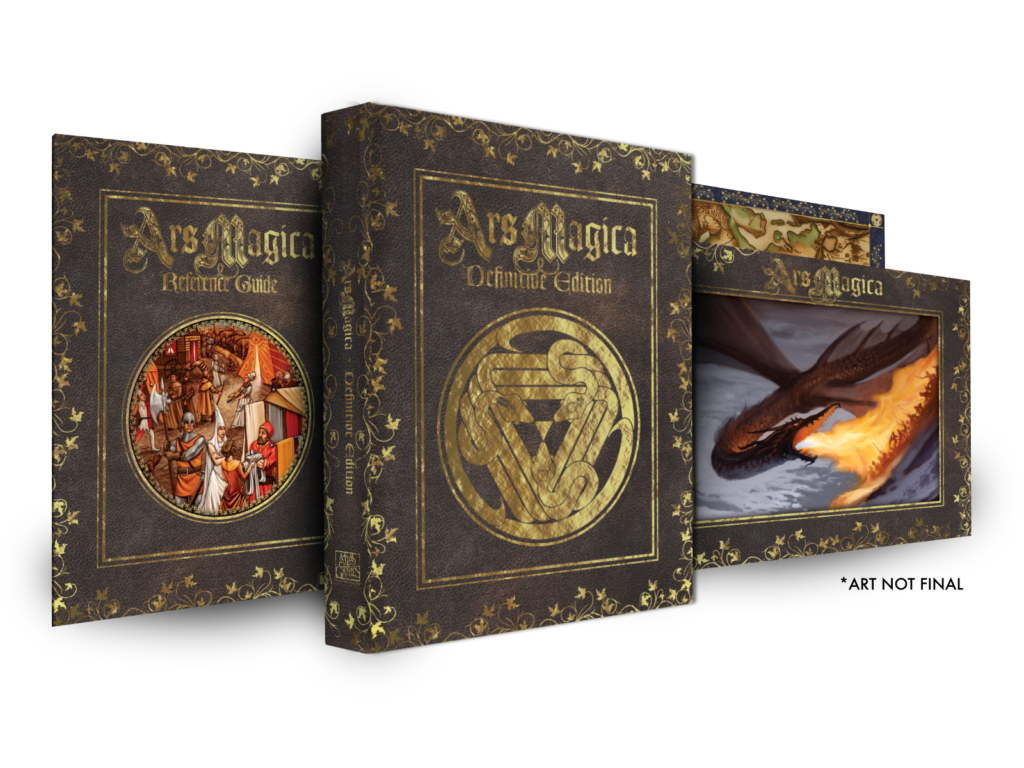 Ars Magica Definitive Edition | Reference Guide | DM Screen in brown leather with gold foil