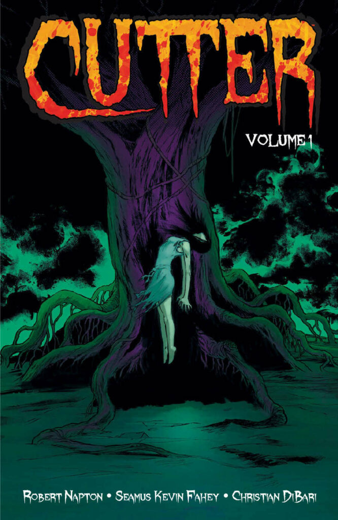 Cutter | a comic illustration of a spooky tree and a girl floating with her head thrown back