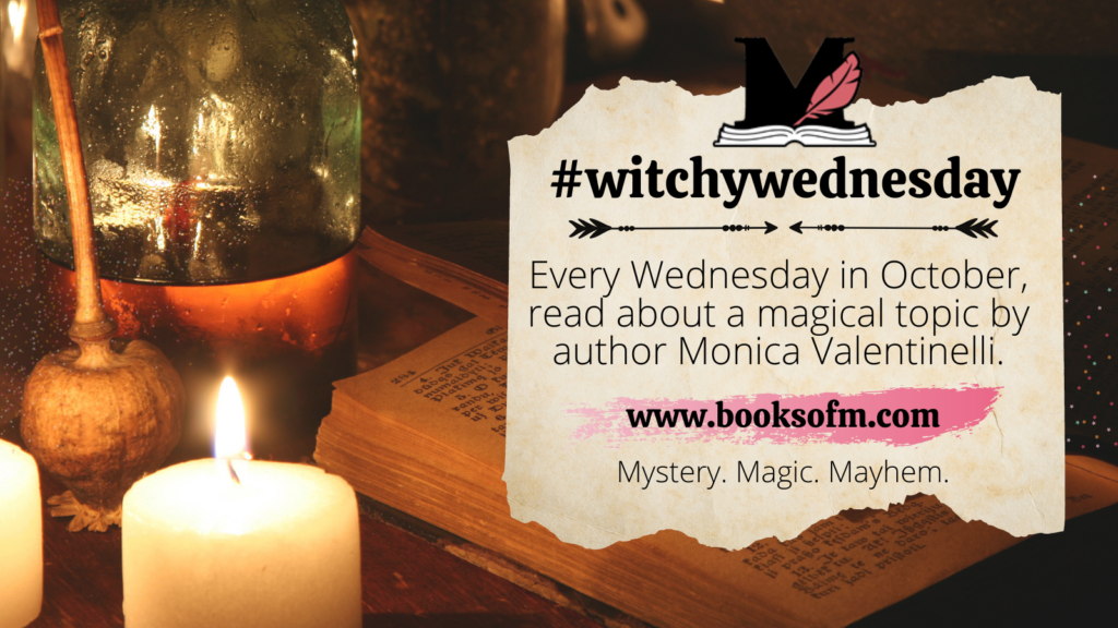 image of lit candles and a magic book. #witchywednesday Every Wednesday in October, read about a magical topic by author Monica Valentinelli. www.booksofm.com. Mystery. Magic. Mayhem.